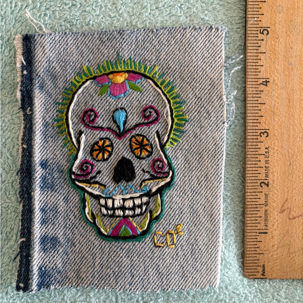 Embroidered Skull Denim Patch